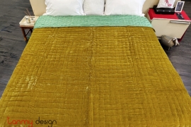 Green silk & apricot yellow velvet quilt
